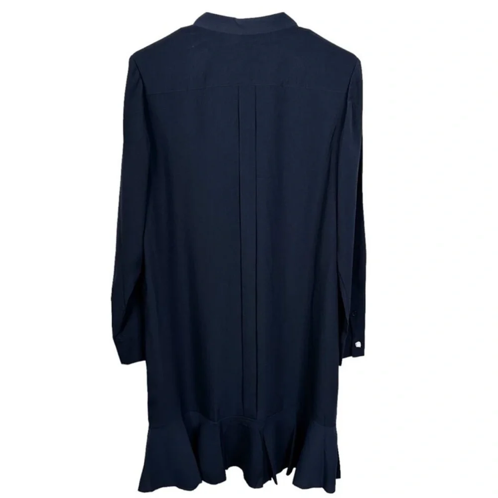 NWT TORY BURCH JANE RUFFLE NECK FLOUNCE HEM NAVY SHIFT DRESS SIZE  14
